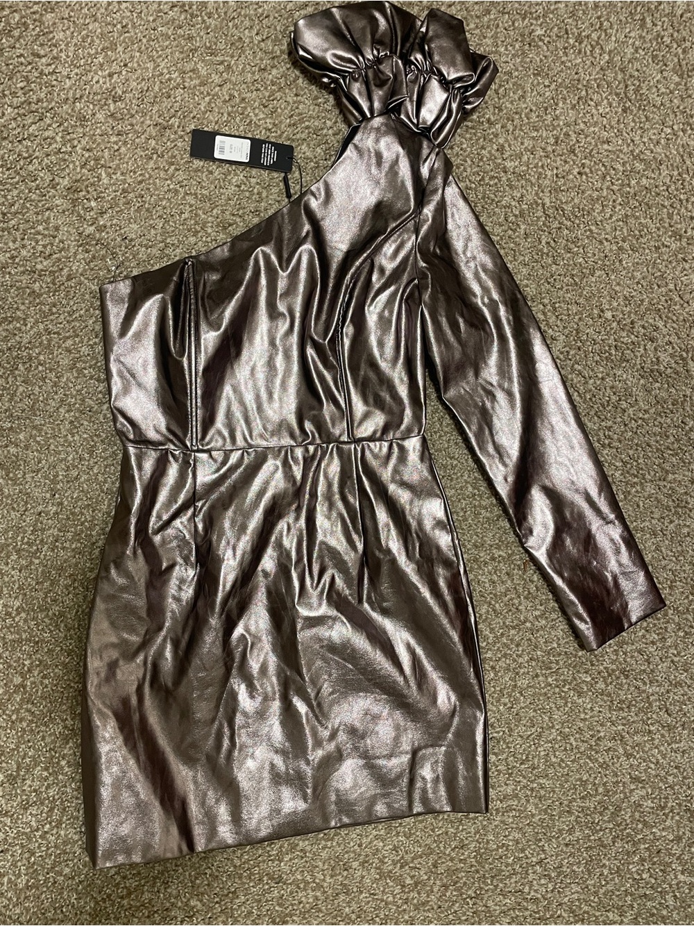 One-Shoulder Metallic Brown Cocktail Dress